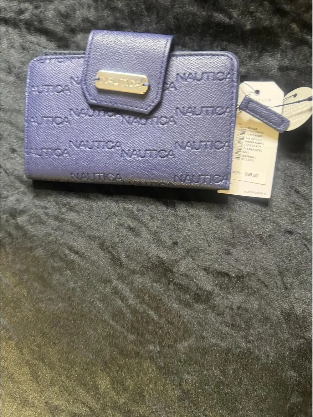 Nautica Embossed Logo Leather Wallet - Navy Blue